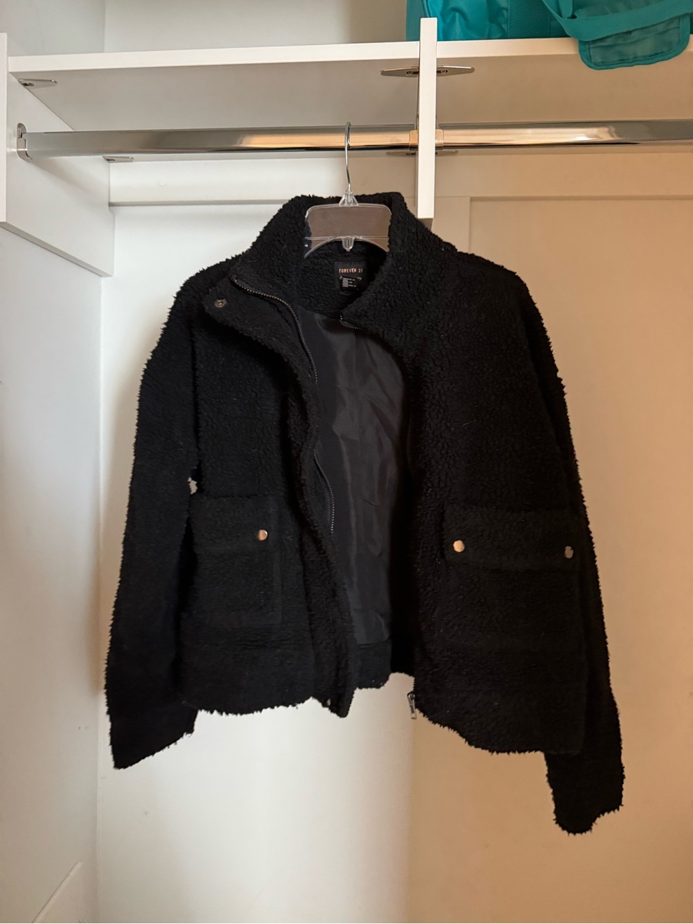 Forever 21 Black Sherpa Bomber Jacket